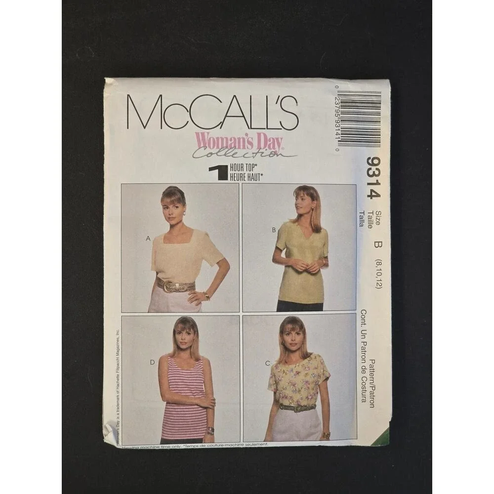 McCall's Sewing Pattern 9314 Misses‎ Tops Square Round Vee Necks Sizes uncut